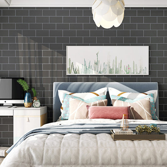 Natural Color 64.6 sq ft. PVC Water-Resistant Grid and Brick Wallpaper - Grey - Clearhalo - 'Modern wall decor' - 'Modern' - 'Wallpaper' - Wall Decor' - 1806326