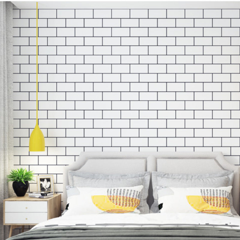 Natural Color 64.6 sq ft. PVC Water-Resistant Grid and Brick Wallpaper White Clearhalo 'Modern wall decor' 'Modern' 'Wallpaper' Wall Decor' 1806331
