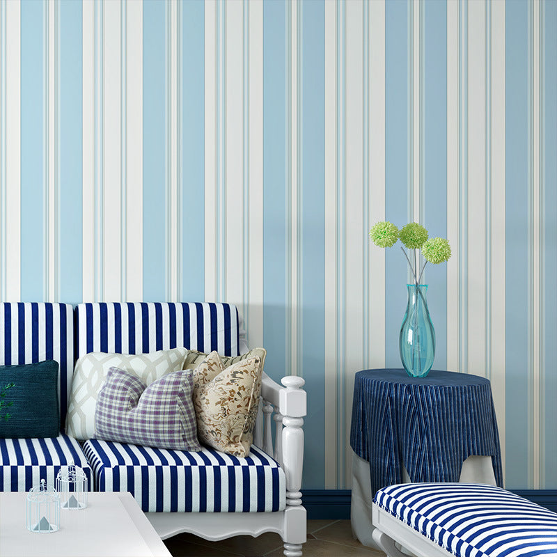 Non-Pasted 20.5-inch x 33-foot Contemporary Vertical Stripe Wallpaper for Kids' Bedroom Blue Clearhalo 'Wall Decor' 'Wallpaper' 1806402