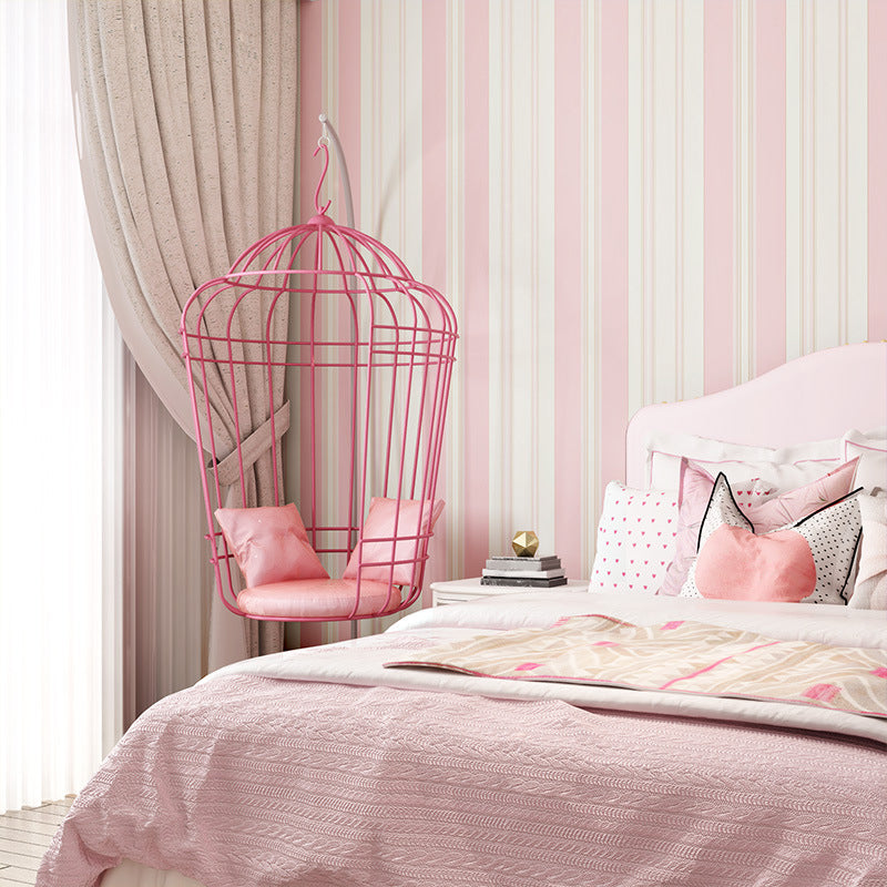 Non-Pasted 20.5-inch x 33-foot Contemporary Vertical Stripe Wallpaper for Kids' Bedroom Pink Clearhalo 'Wall Decor' 'Wallpaper' 1806406