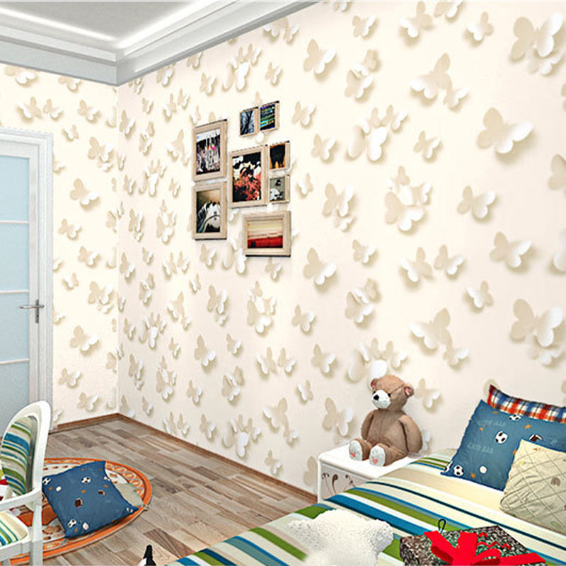 Scandinavian Minimalist Wall Decor 3D Butterfly Wallpaper for Children, 20.5 in x 33 ft Light Yellow Clearhalo 'Wall Decor' 'Wallpaper' 1806428
