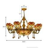 Victorian Bowl Chandelier Stained Glass 9 Lights Chandelier Light with Crystal in Beige for Foyer Clearhalo 'Ceiling Lights' 'Chandeliers' 'Industrial' 'Middle Century Chandeliers' 'Tiffany Chandeliers' 'Tiffany close to ceiling' 'Tiffany' Lighting' 180642