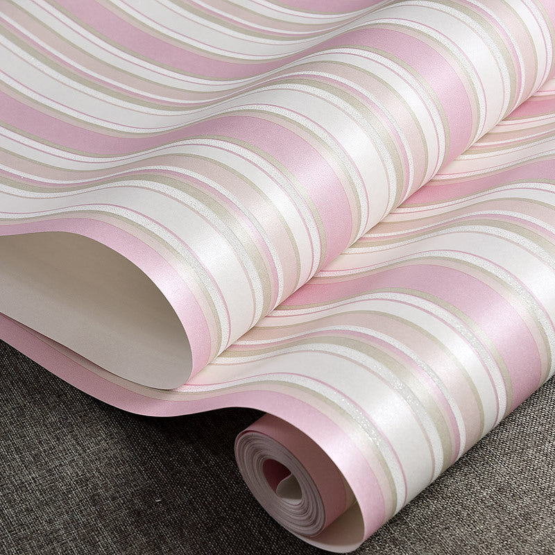 Non-Woven 33'L x 20.5"W Scandinavian Light Non-Pasted Vertical Stripe Wallpaper for Kids Pink Clearhalo 'Wall Decor' 'Wallpaper' 1806452