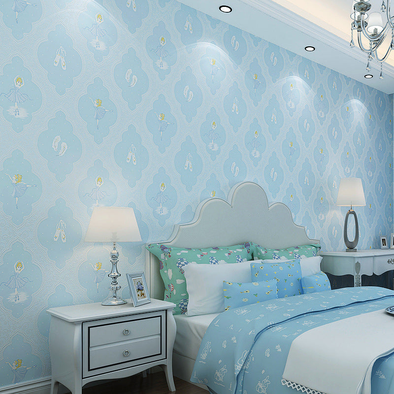 Non-Woven Fabric Waterproof Wallpaper with Pastel Color Fairy and Feather, 57.1 sq ft. Blue Clearhalo 'Wall Decor' 'Wallpaper' 1806456