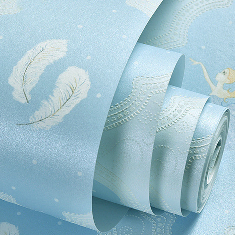 Non-Woven Fabric Waterproof Wallpaper with Pastel Color Fairy and Feather, 57.1 sq ft. Clearhalo 'Wall Decor' 'Wallpaper' 1806457