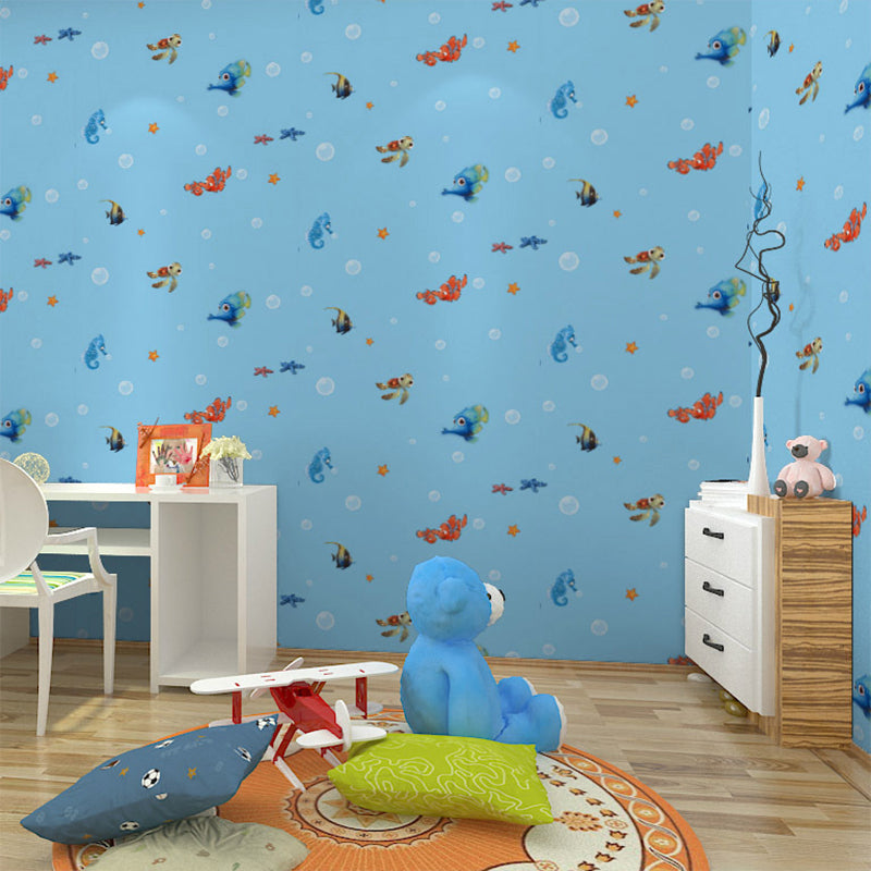 Mediterranean Wall Decor Underwater Animal Non-Pasted Wallpaper for Children, 20.5" by 33' Light Blue Clearhalo 'Wall Decor' 'Wallpaper' 1806467