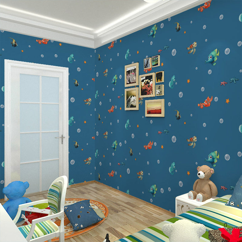 Mediterranean Wall Decor Underwater Animal Non-Pasted Wallpaper for Children, 20.5" by 33' Dark Blue Clearhalo 'Wall Decor' 'Wallpaper' 1806470