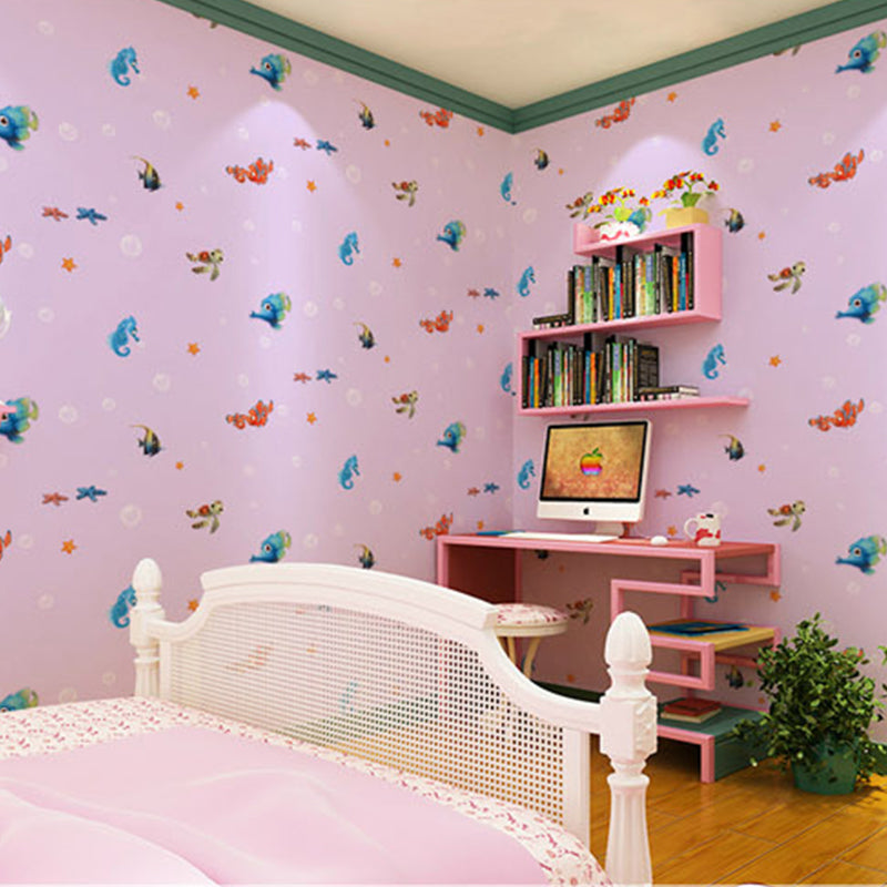 Mediterranean Wall Decor Underwater Animal Non-Pasted Wallpaper for Children, 20.5" by 33' Purple-Pink Clearhalo 'Wall Decor' 'Wallpaper' 1806474