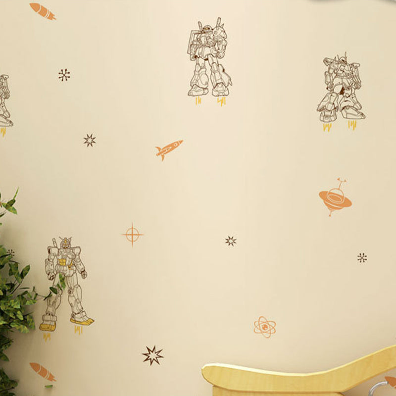Non-Pasted Wallpaper with Cartoon Robot and Astronaut Pattern for Boys, 20.5 in x 33 ft Beige Clearhalo 'Wall Decor' 'Wallpaper' 1806479
