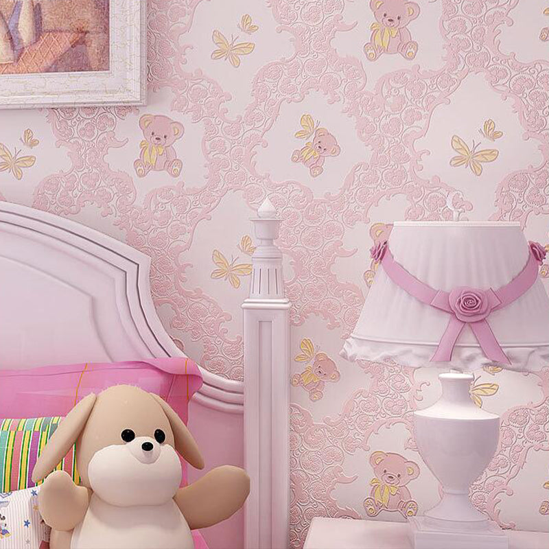 Natural Color Cartoon Bear Non-Pasted Wallpaper for Girls' Bedroom, 20.5 in x 33 ft Pink Clearhalo 'Wall Decor' 'Wallpaper' 1806489