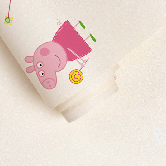 Cute Blue Pig Non-Pasted Wallpaper for Boys and Girls, 33-foot x 20.5-inch
