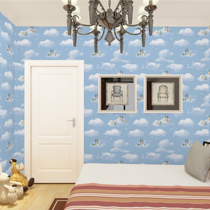 Non-Woven Wallpaper with Pastel Color Sky and Cloud for Children, 20.5 in x 33 ft, Non-Pasted Blue Clearhalo 'Wall Decor' 'Wallpaper' 1806521