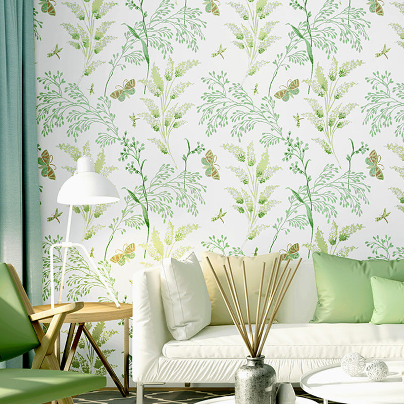 Guest Room Wallpaper with Light Green Dense Flower Patter and Branch, 33'L x 20.5"W, Non-Pasted Green Clearhalo 'Modern wall decor' 'Modern' 'Wallpaper' Wall Decor' 1806529