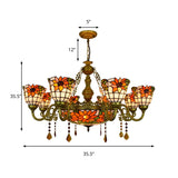 Multicolored Inverted Chandelier Vintage Stained Glass 9 Lights Decorative Hanging Light with Sunflower Pattern Clearhalo 'Ceiling Lights' 'Chandeliers' 'Close To Ceiling Lights' 'Industrial' 'Middle Century Chandeliers' 'Tiffany Chandeliers' 'Tiffany close to ceiling' 'Tiffany' Lighting' 180653