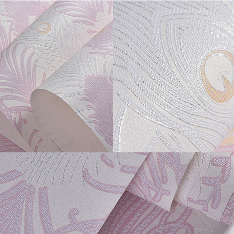 Non-Pasted Wallpaper with Industrial Color Peacock Tail and Feather, 33 ft. x 20.5 in Clearhalo 'Modern wall decor' 'Modern' 'Wallpaper' Wall Decor' 1806550