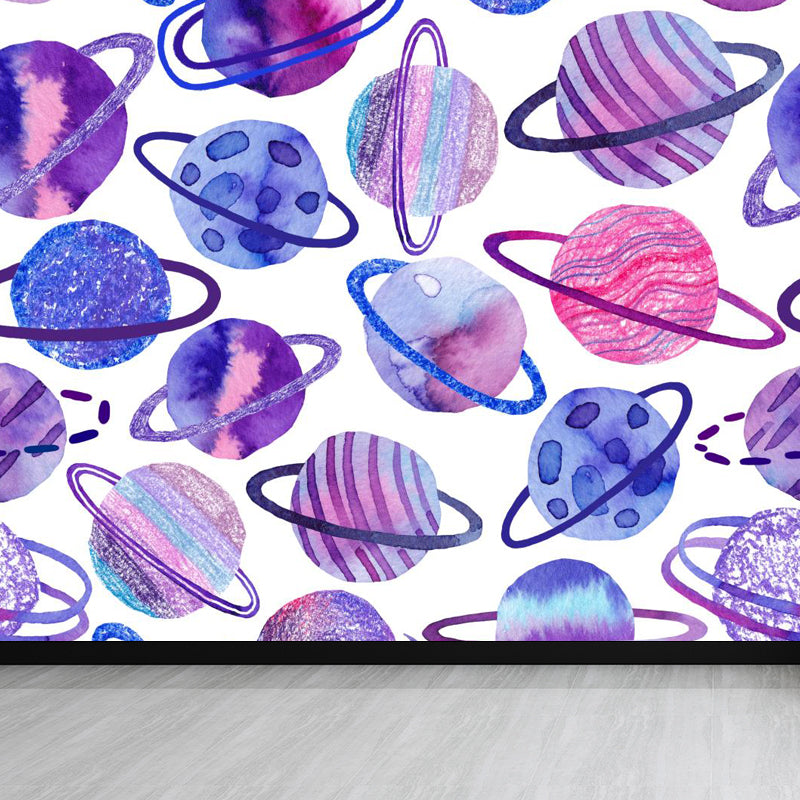 Huge Outer Space Wallpaper Mural Cartoon Creative Universe Wall Covering in Bright Color Purple Clearhalo 'Wall Decor' 'Wall Mural' 1806588