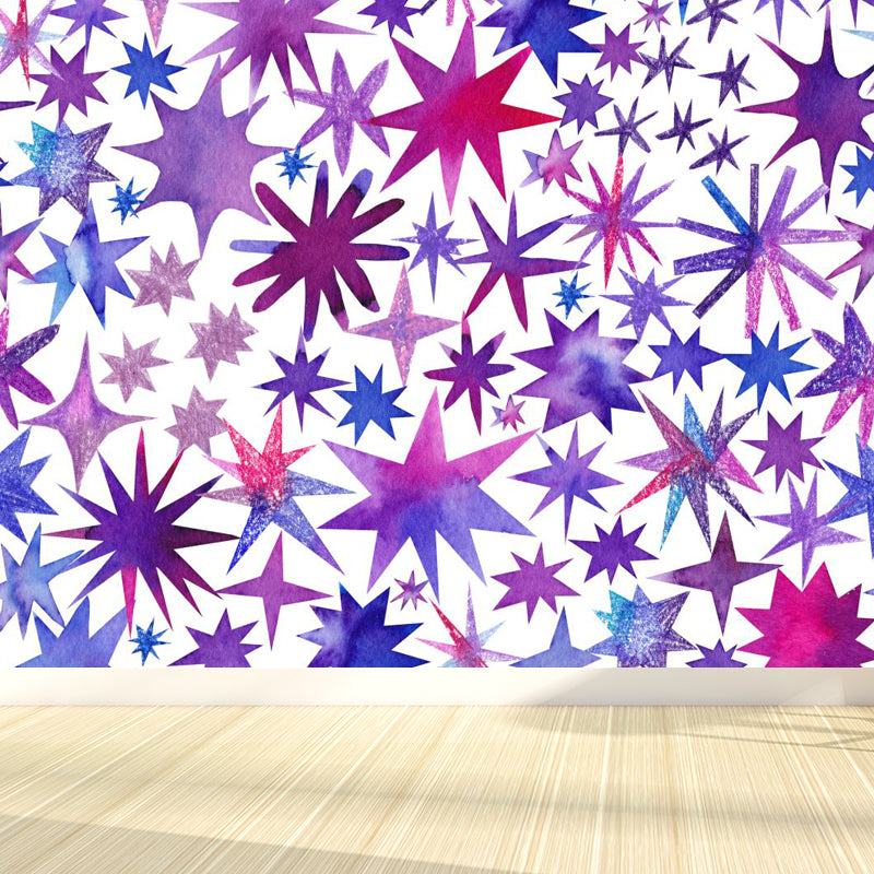 Huge Outer Space Wallpaper Mural Cartoon Creative Universe Wall Covering in Bright Color Light Purple Clearhalo 'Wall Decor' 'Wall Mural' 1806593