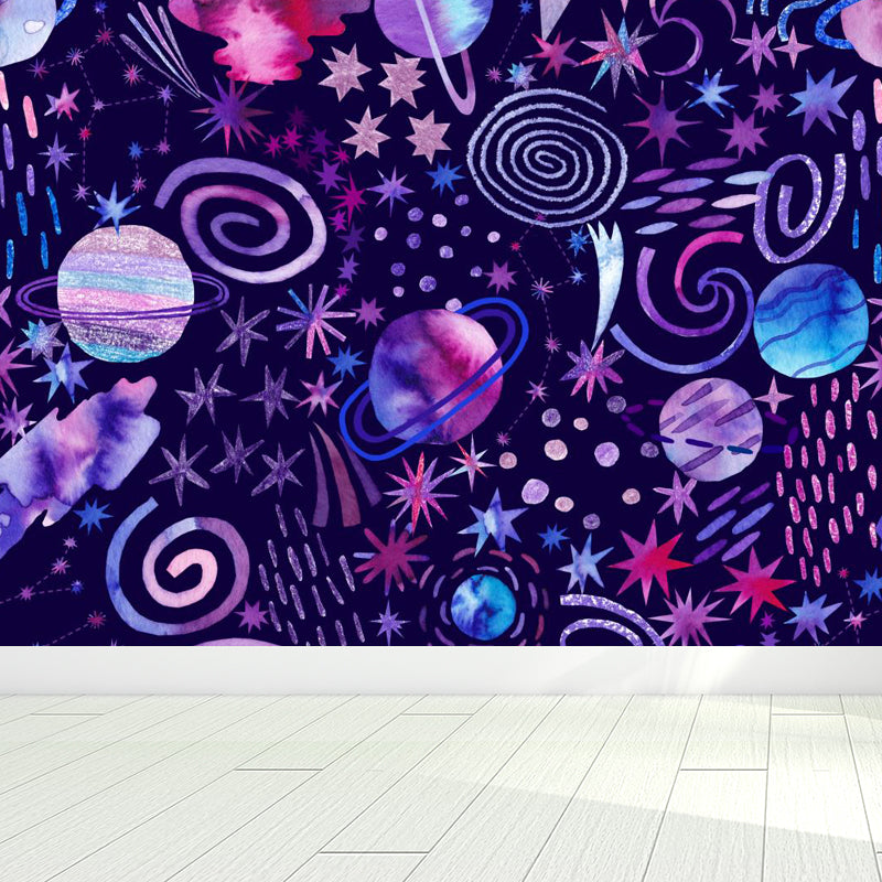 Huge Outer Space Wallpaper Mural Cartoon Creative Universe Wall Covering in Bright Color Clearhalo 'Wall Decor' 'Wall Mural' 1806599