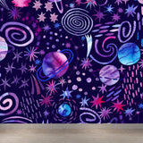 Huge Outer Space Wallpaper Mural Cartoon Creative Universe Wall Covering in Bright Color Clearhalo 'Wall Decor' 'Wall Mural' 1806600