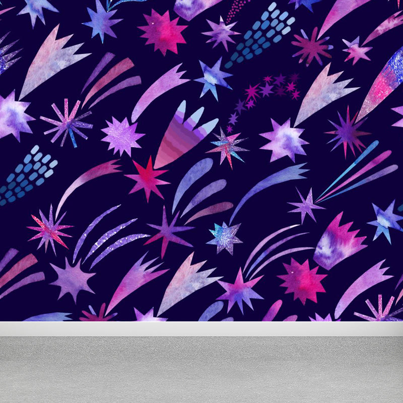 Huge Outer Space Wallpaper Mural Cartoon Creative Universe Wall Covering in Bright Color Dark Purple Clearhalo 'Wall Decor' 'Wall Mural' 1806603