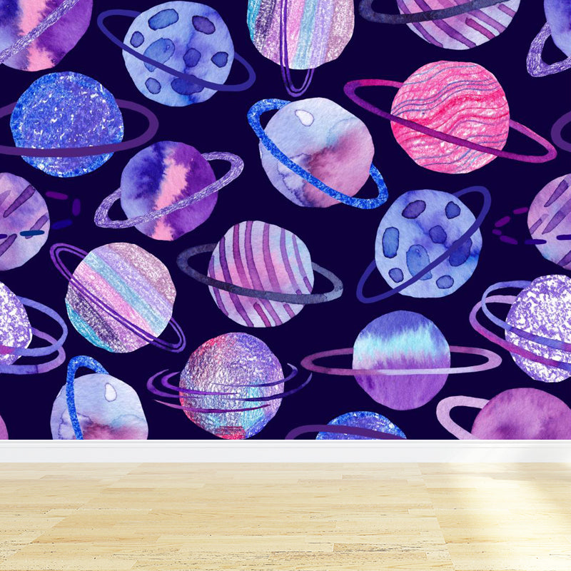 Bright Color Cosmos Wall Mural Stain-Proofing Contemporary Kids Bedroom Wall Decor Dark Purple Clearhalo 'Wall Decor' 'Wall Mural' 1806623