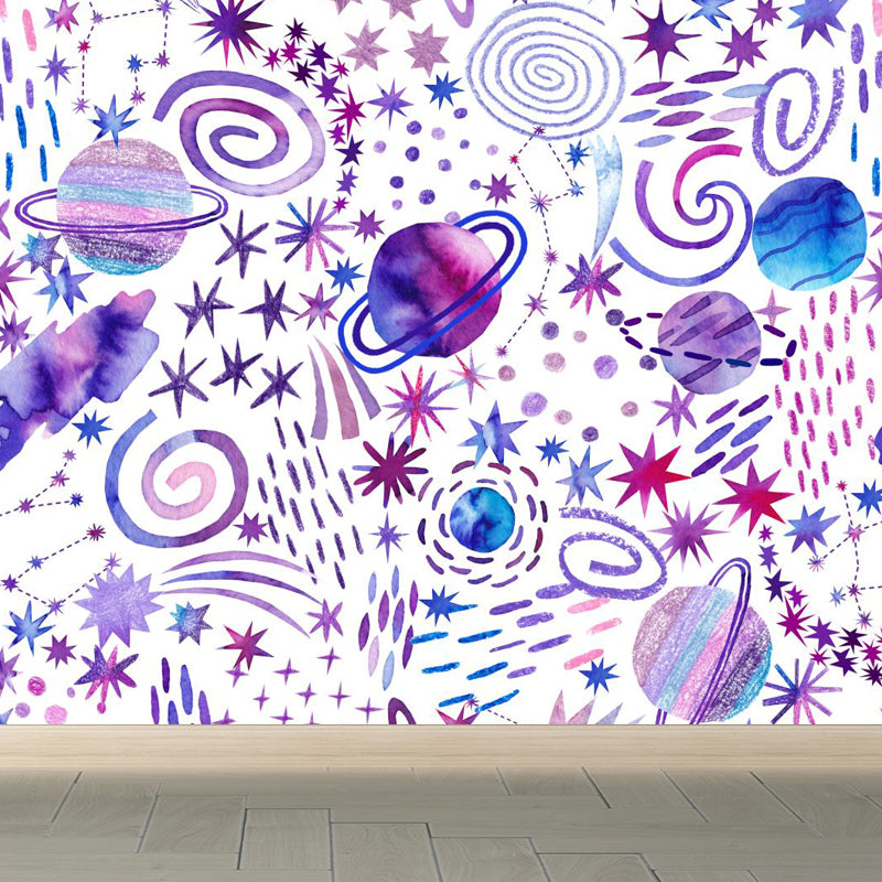 Bright Color Cosmos Wall Mural Stain-Proofing Contemporary Kids Bedroom Wall Decor Light Purple Clearhalo 'Wall Decor' 'Wall Mural' 1806633