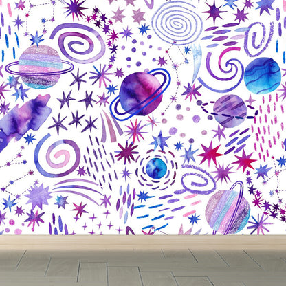 Bright Color Cosmos Wall Mural Stain-Proofing Contemporary Kids Bedroom Wall Decor Light Purple Clearhalo 'Wall Decor' 'Wall Mural' 1806633