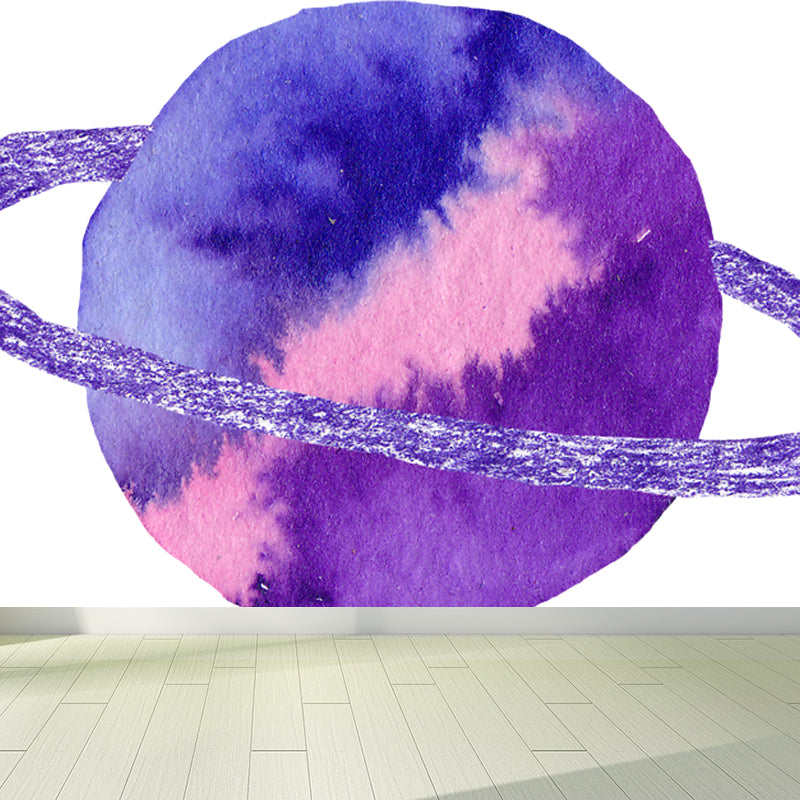 Fictional Ringed Planet Mural Wallpaper Colorful Moisture Resistant Wall Art for Nursery Grape Clearhalo 'Wall Decor' 'Wall Mural' 1806638
