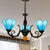 Sky Blue Conic Shape Chandelier Vintage Stained Glass 3 Lights Decorative Hanging Light for Living Room Sky Blue Clearhalo 'Ceiling Lights' 'Chandeliers' 'Industrial' 'Middle Century Chandeliers' 'Tiffany Chandeliers' 'Tiffany close to ceiling' 'Tiffany' Lighting' 180663