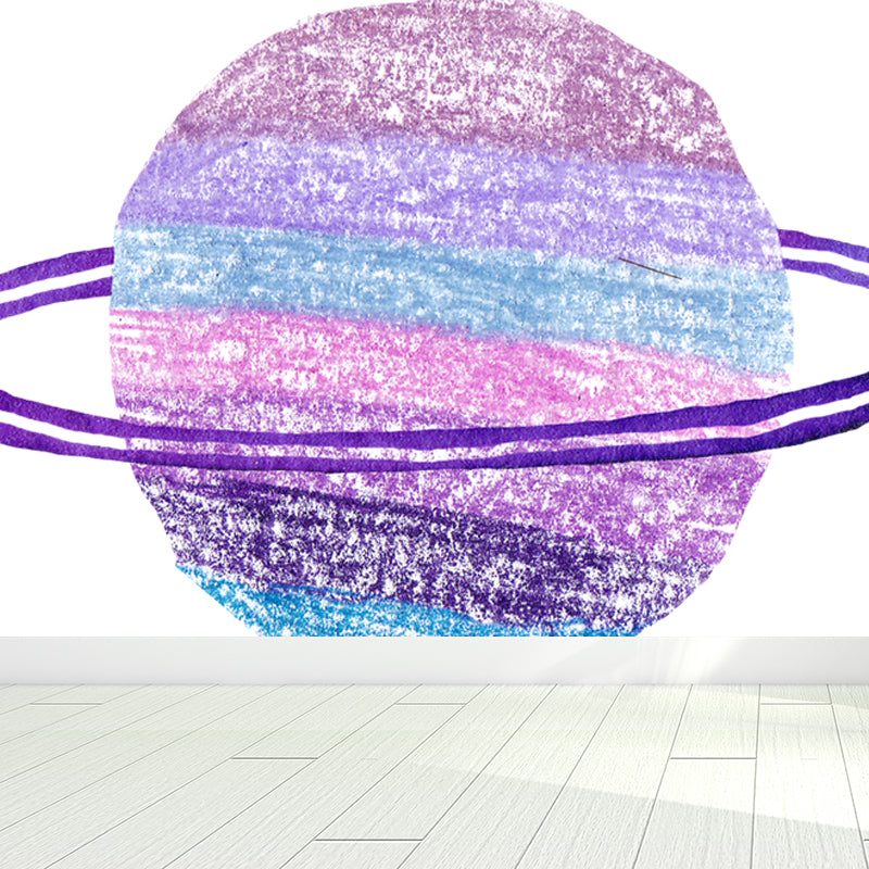 Fictional Ringed Planet Mural Wallpaper Colorful Moisture Resistant Wall Art for Nursery Light Purple Clearhalo 'Wall Decor' 'Wall Mural' 1806643