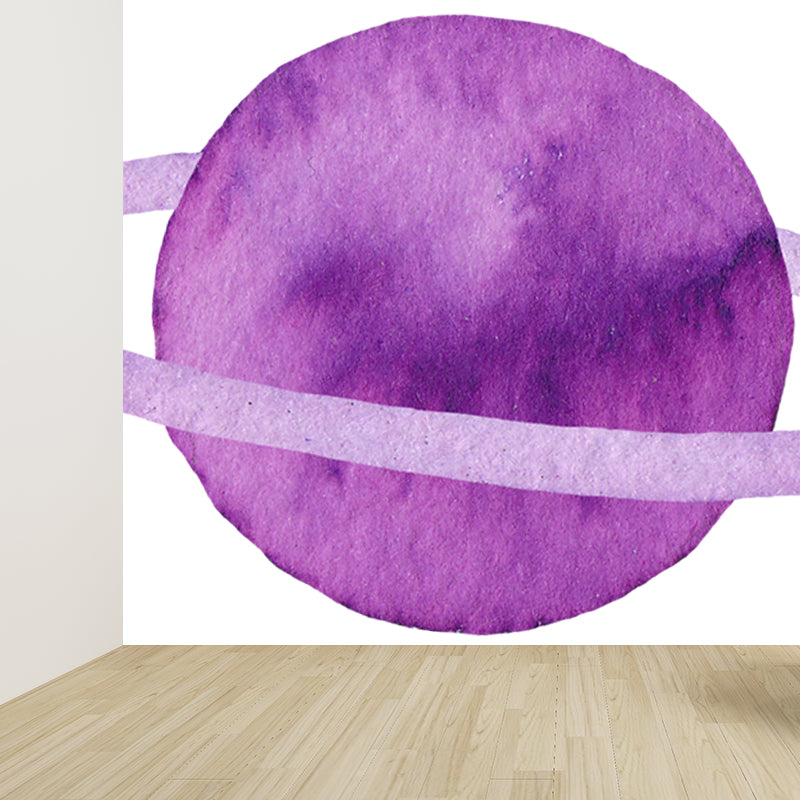 Fictional Ringed Planet Mural Wallpaper Colorful Moisture Resistant Wall Art for Nursery Purple Clearhalo 'Wall Decor' 'Wall Mural' 1806648