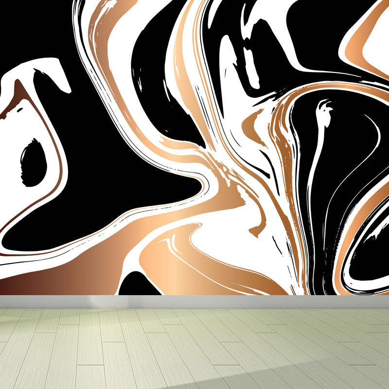 Illustration Waves Print Mural Wallpaper Large Wall Covering for Living Room, Custom Made Gold Clearhalo 'Wall Decor' 'Wall Mural' 1806688