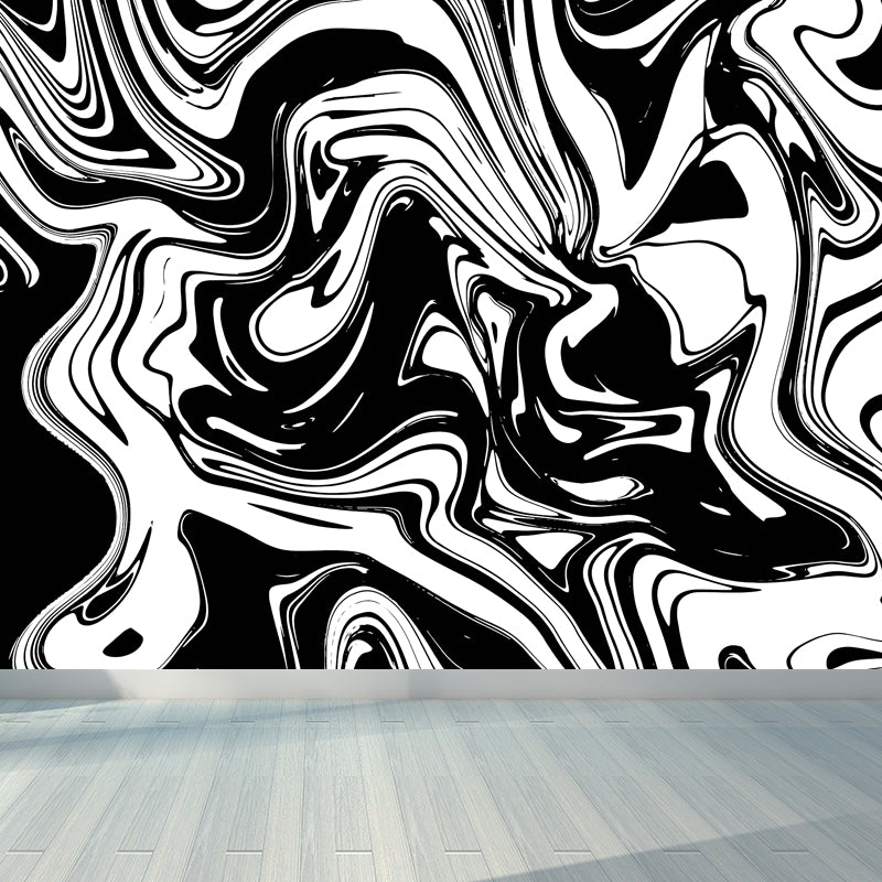 Illustration Waves Print Mural Wallpaper Large Wall Covering for Living Room, Custom Made Black Clearhalo 'Wall Decor' 'Wall Mural' 1806693