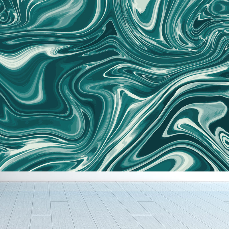 Illustration Waves Print Mural Wallpaper Large Wall Covering for Living Room, Custom Made Green Clearhalo 'Wall Decor' 'Wall Mural' 1806698