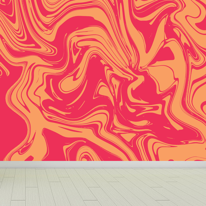 Illustration Waves Print Mural Wallpaper Large Wall Covering for Living Room, Custom Made Orange Clearhalo 'Wall Decor' 'Wall Mural' 1806703