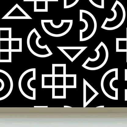 Black and White Modern Mural Decal Big Geometric Shapes Wall Art for Kids Bedroom Black Design 5 Clearhalo 'Wall Decor' 'Wall Mural' 1806733