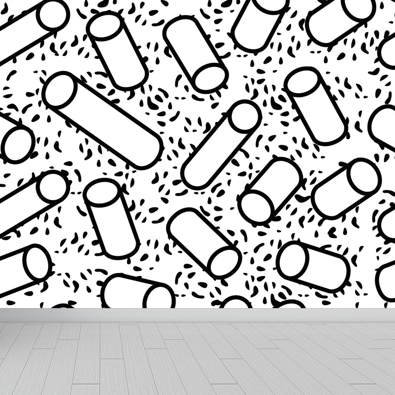 Contemporary Geometrical Wallpaper Mural Black and White Washable Wall Decor for Room Black Design 1 Clearhalo 'Wall Decor' 'Wall Mural' 1806738