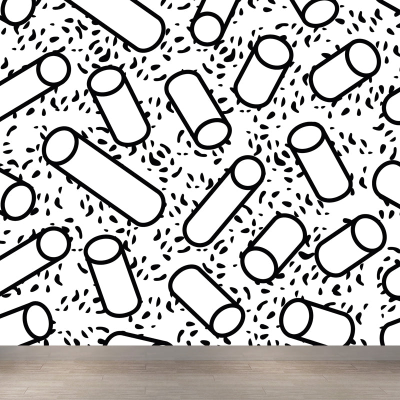 Contemporary Geometrical Wallpaper Mural Black and White Washable Wall Decor for Room Clearhalo 'Wall Decor' 'Wall Mural' 1806739