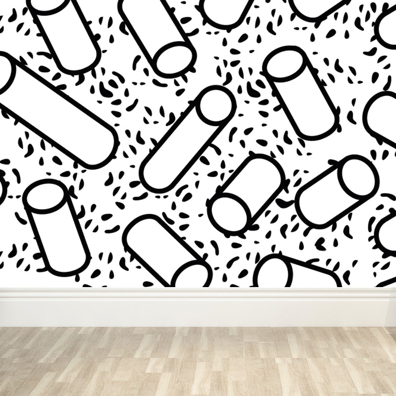 Contemporary Geometrical Wallpaper Mural Black and White Washable Wall Decor for Room Clearhalo 'Wall Decor' 'Wall Mural' 1806740