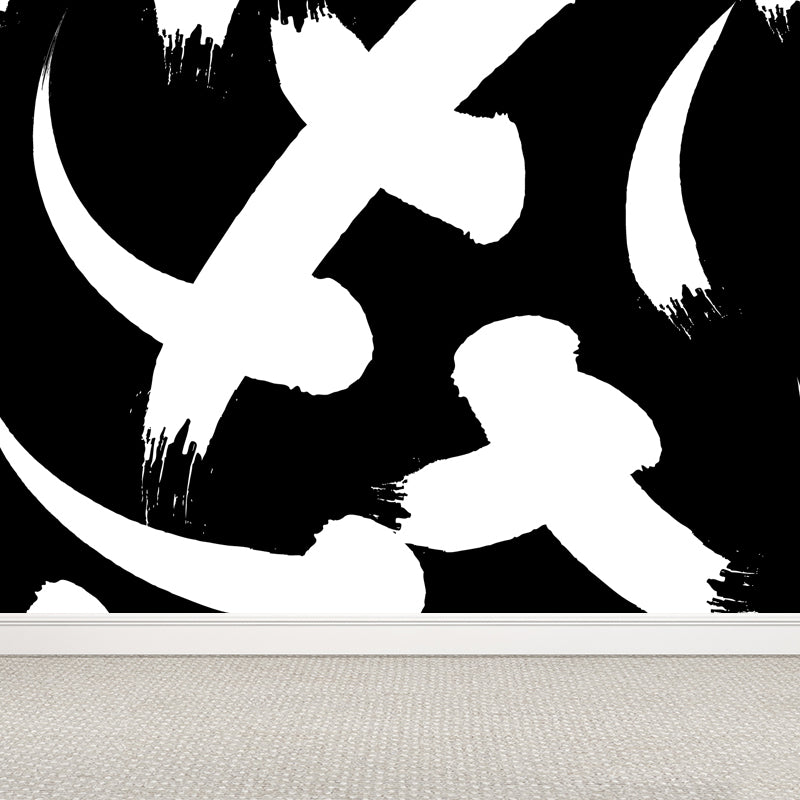 Contemporary Geometrical Wallpaper Mural Black and White Washable Wall Decor for Room Black Design 4 Clearhalo 'Wall Decor' 'Wall Mural' 1806753