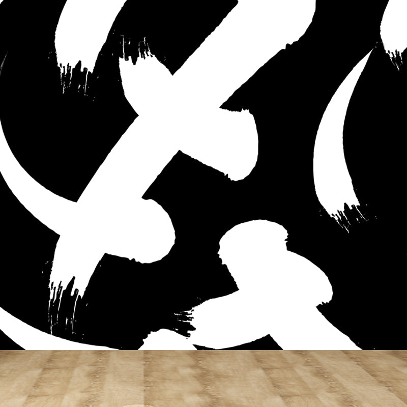 Contemporary Geometrical Wallpaper Mural Black and White Washable Wall Decor for Room Clearhalo 'Wall Decor' 'Wall Mural' 1806754