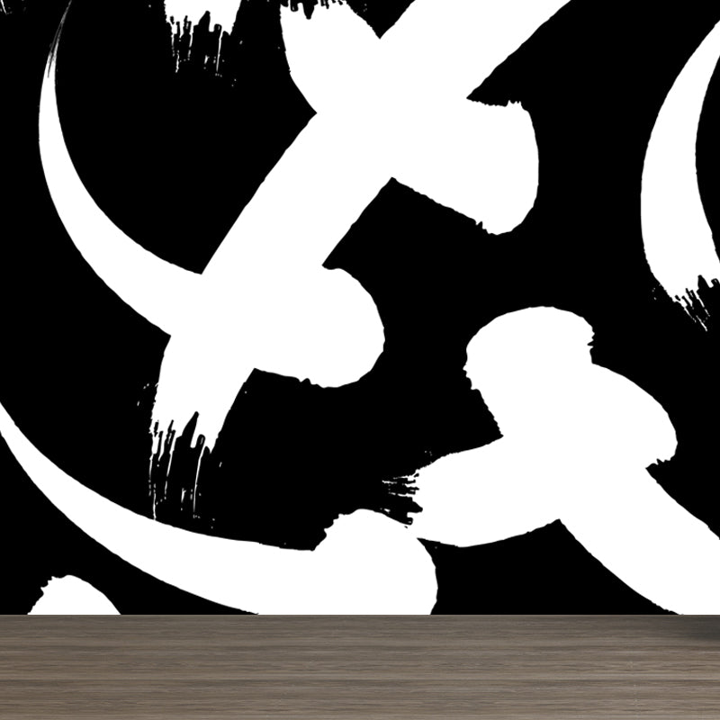 Contemporary Geometrical Wallpaper Mural Black and White Washable Wall Decor for Room Clearhalo 'Wall Decor' 'Wall Mural' 1806755