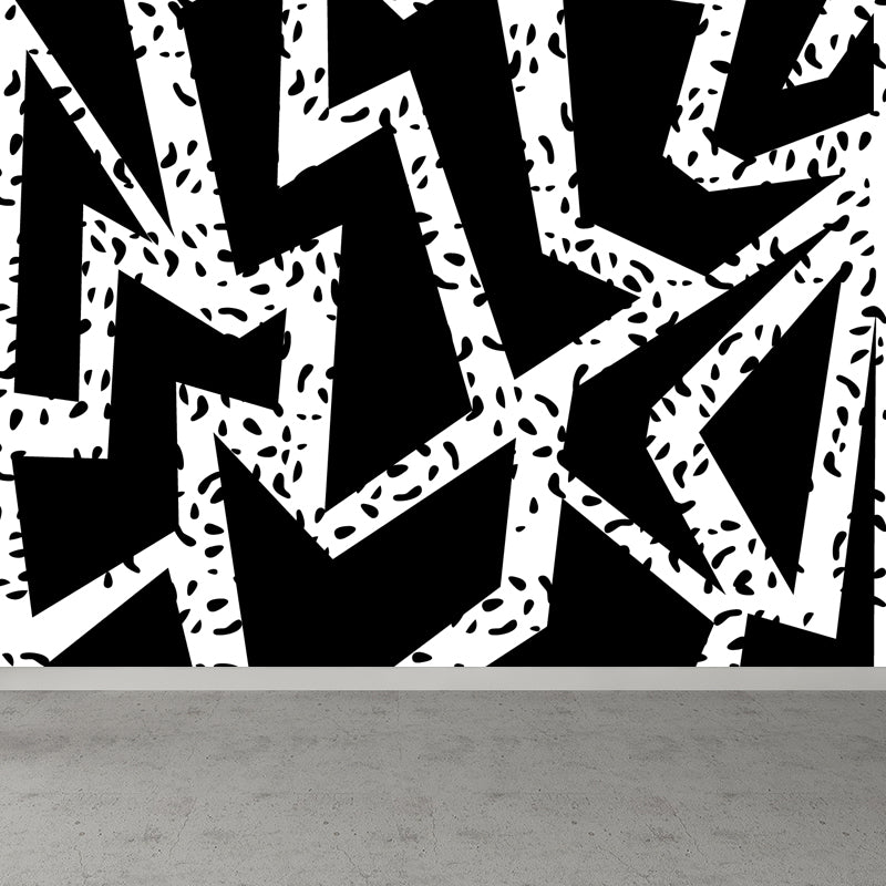 Funny Seamless Geometric Pattern Mural for Boys Bedroom, Black and White, Made to Measure Black Design 1 Clearhalo 'Wall Decor' 'Wall Mural' 1806763