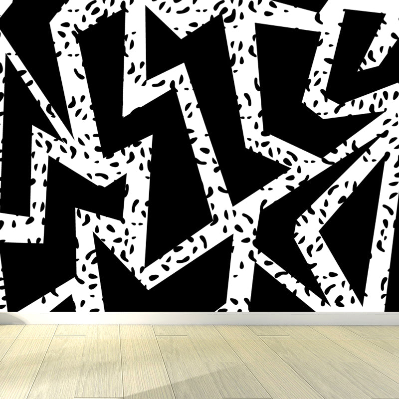 Funny Seamless Geometric Pattern Mural for Boys Bedroom, Black and White, Made to Measure Clearhalo 'Wall Decor' 'Wall Mural' 1806764