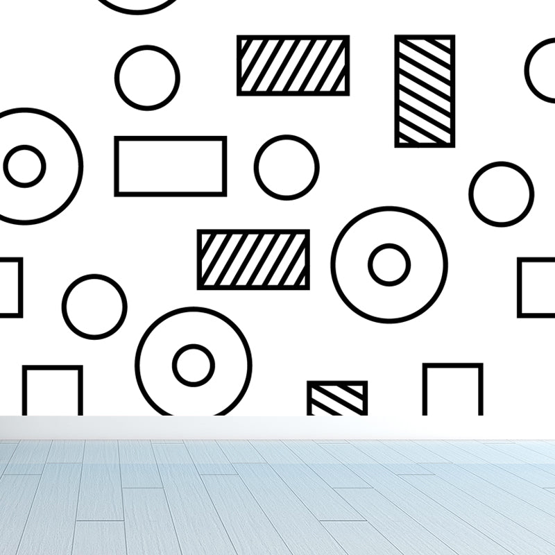 Funny Seamless Geometric Pattern Mural for Boys Bedroom, Black and White, Made to Measure Clearhalo 'Wall Decor' 'Wall Mural' 1806770