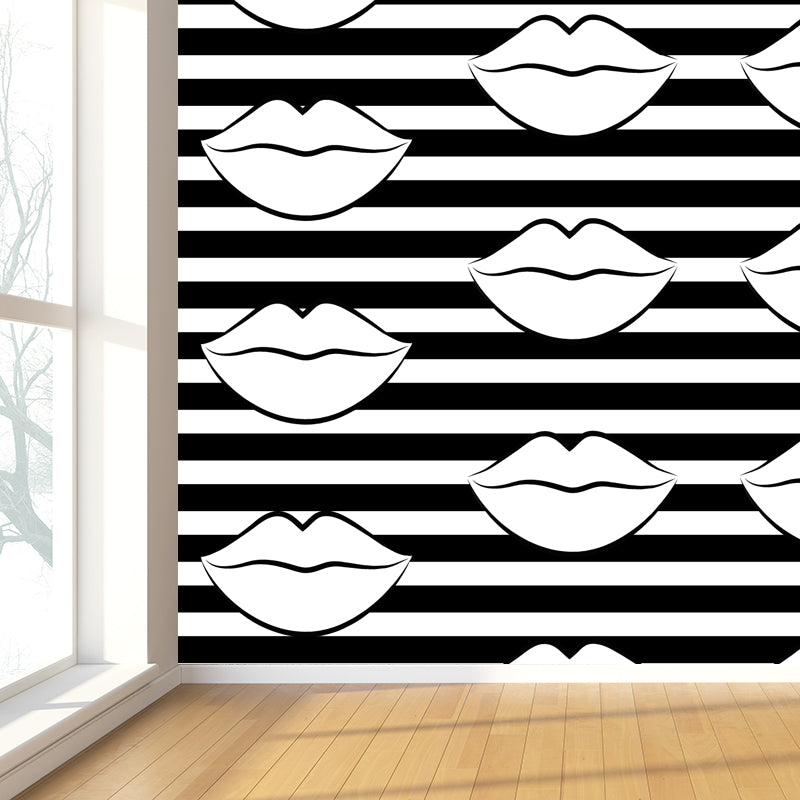 Funny Seamless Geometric Pattern Mural for Boys Bedroom, Black and White, Made to Measure Clearhalo 'Wall Decor' 'Wall Mural' 1806775