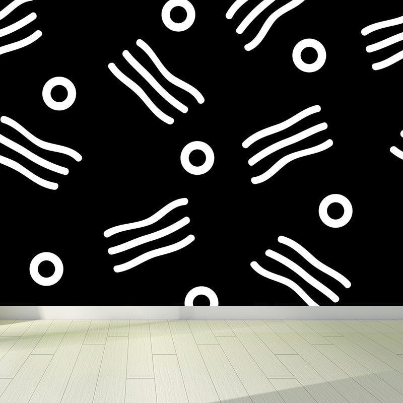 Funny Seamless Geometric Pattern Mural for Boys Bedroom, Black and White, Made to Measure Black Design 4 Clearhalo 'Wall Decor' 'Wall Mural' 1806778