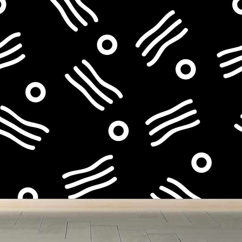 Funny Seamless Geometric Pattern Mural for Boys Bedroom, Black and White, Made to Measure Clearhalo 'Wall Decor' 'Wall Mural' 1806779