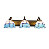 Mediterranean Dome Vanity Lighting Stained Glass 3 Lights Wall Sconce Light in Aged Brass Clearhalo 'Industrial' 'Middle century wall lights' 'Tiffany wall lights' 'Tiffany' 'Wall Lamps & Sconces' 'Wall Lights' Lighting' 180677