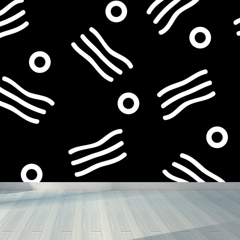 Funny Seamless Geometric Pattern Mural for Boys Bedroom, Black and White, Made to Measure Clearhalo 'Wall Decor' 'Wall Mural' 1806780